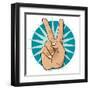 Pop Art Victory Hand Sign-jorgenmac-Framed Art Print