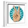 Pop Art Victory Hand Sign-jorgenmac-Framed Art Print