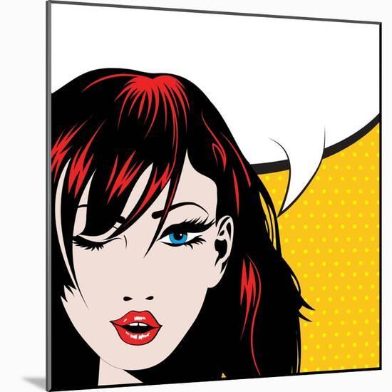 Pop Art Woman Winks. Vector Illustration. Happy Winking Young Woman.-Gal Amar-Mounted Art Print