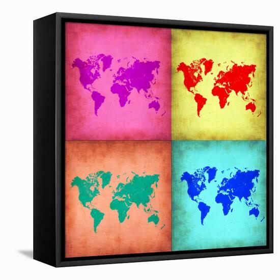 Pop Art World Map 1-NaxArt-Framed Stretched Canvas