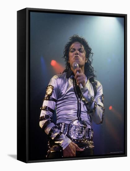 Pop Entertainer Michael Jackson Singing at Event-David Mcgough-Framed Stretched Canvas