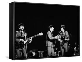 Pop Music Group the Beatles in Concert George Harrison, Paul McCartney, John Lennon-Ralph Morse-Framed Stretched Canvas