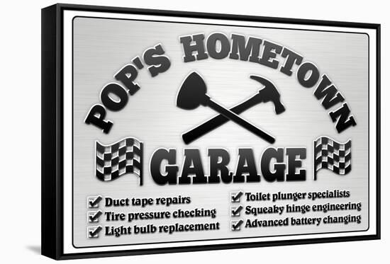 Pop's Hometown Garage Automotive Print Poster-null-Framed Stretched Canvas