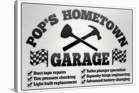 Pop's Hometown Garage Automotive Print Poster-null-Stretched Canvas