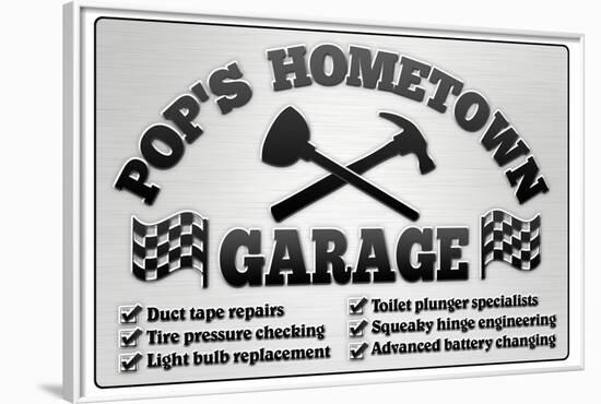 Pop's Hometown Garage Automotive Print Poster-null-Framed Poster