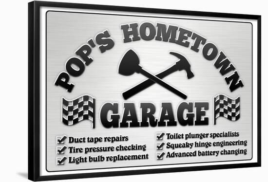Pop's Hometown Garage Automotive Print Poster-null-Framed Poster