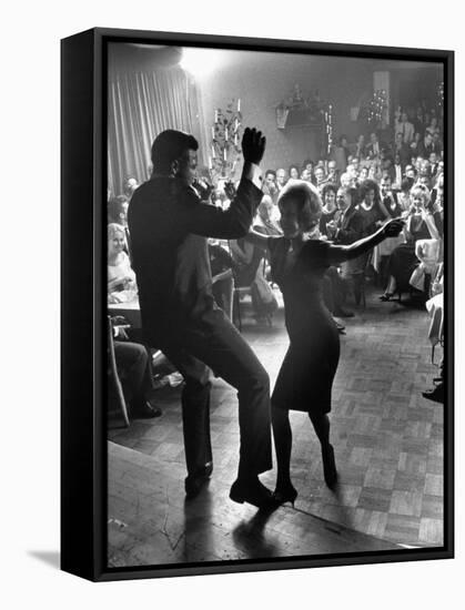 Pop Singer Chubby Checker Singing His Hit Song "The Twist" at the Crescendo Nightclub-Ralph Crane-Framed Stretched Canvas