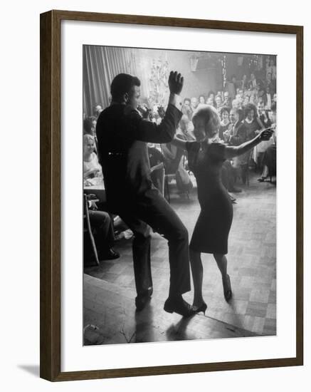 Pop Singer Chubby Checker Singing His Hit Song "The Twist" on Dance Floor at Crescendo Nightclub-Ralph Crane-Framed Premium Photographic Print