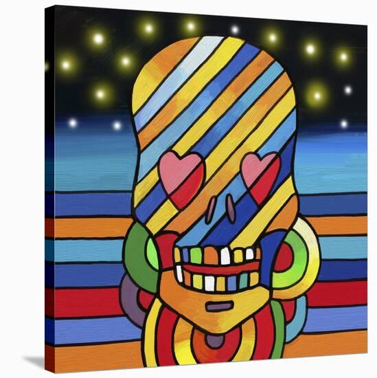 Pop Skull Stripes-Howie Green-Stretched Canvas