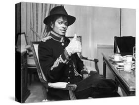 Pop Star Michael Jackson in His Hotel Room Prior to Party for Him at the Museum of Natural History-David Mcgough-Stretched Canvas