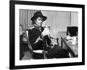 Pop Star Michael Jackson in His Hotel Room Prior to Party for Him at the Museum of Natural History-David Mcgough-Framed Premium Photographic Print