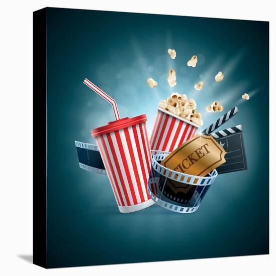 Popcorn Box; Disposable Cup for Beverages with Straw, Film Strip, Clapper Board and Ticket-Suat Gursozlu-Stretched Canvas