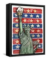 Popcorn Statue Of Liberty-Howie Green-Framed Stretched Canvas