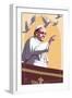 Pope and Doves - Lithography Style-Lantern Press-Framed Art Print