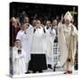 Pope Benedict XVI Acknowledges the Crowd as He Arrives for a Mass-null-Stretched Canvas