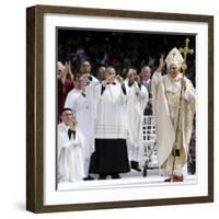 Pope Benedict XVI Acknowledges the Crowd as He Arrives for a Mass-null-Framed Photographic Print