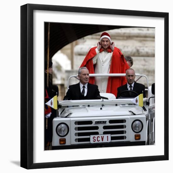 Pope Benedict XVI on His Popemobile, Arriving for the Weekly Audience in St. Peter's Square at the -null-Framed Photographic Print