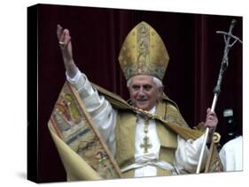 Pope Benedict XVI Waves to Pilgrims and Faithful fromSt. Peter's Basilica at the Vatican-null-Stretched Canvas