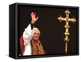 Pope Benedict XVI Waves to the Crowd-null-Framed Stretched Canvas