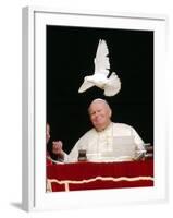 Pope John Paul II Looks at a White Dove After the Angelus Prayer in St. Peter's Square, at Vatican-null-Framed Photographic Print