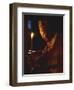 Pope John Paul II Prays Before a Candle at the Beginning of an Holy Easter Vigil Mass-null-Framed Photographic Print