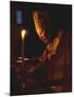 Pope John Paul II Prays Before a Candle at the Beginning of an Holy Easter Vigil Mass-null-Mounted Photographic Print