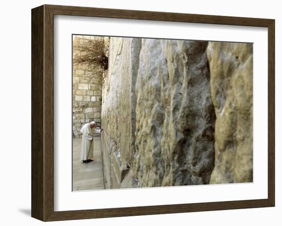 Pope John Paul II Rests His Hand on the Western Wall-null-Framed Premium Photographic Print