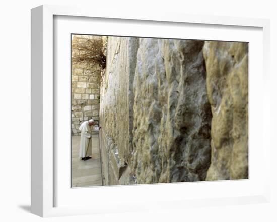 Pope John Paul II Rests His Hand on the Western Wall-null-Framed Premium Photographic Print