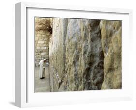 Pope John Paul II Rests His Hand on the Western Wall-null-Framed Premium Photographic Print