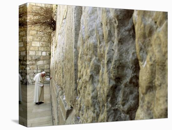 Pope John Paul II Rests His Hand on the Western Wall-null-Stretched Canvas