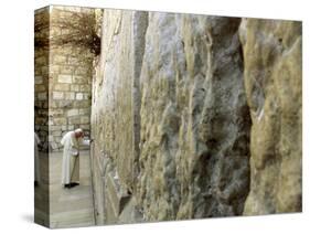 Pope John Paul II Rests His Hand on the Western Wall-null-Stretched Canvas