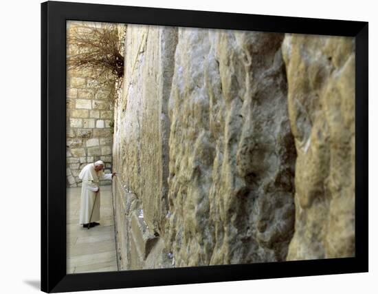 Pope John Paul II Rests His Hand on the Western Wall-null-Framed Photographic Print