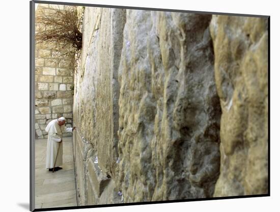 Pope John Paul II Rests His Hand on the Western Wall-null-Mounted Photographic Print