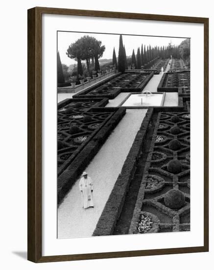 Pope John XXIII Walks in the Gardens of His Summer Residence at Castelgandolfo-Luigi Felici-Framed Photographic Print