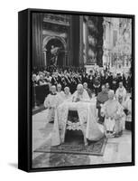 Pope John XXIII, with Bishops Kneeling in Prayer, St. Peter's Basilica, Opening of Vatican II-Hank Walker-Framed Stretched Canvas