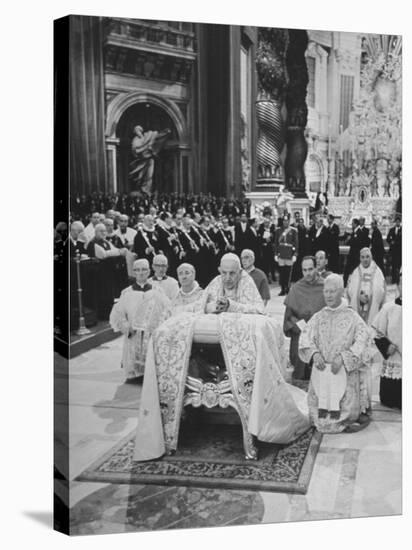 Pope John XXIII, with Bishops Kneeling in Prayer, St. Peter's Basilica, Opening of Vatican II-Hank Walker-Stretched Canvas