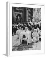 Pope John XXIII, with Bishops Kneeling in Prayer, St. Peter's Basilica, Opening of Vatican II-Hank Walker-Framed Premium Photographic Print