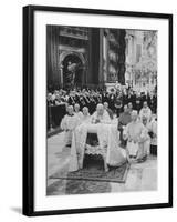 Pope John XXIII, with Bishops Kneeling in Prayer, St. Peter's Basilica, Opening of Vatican II-Hank Walker-Framed Premium Photographic Print