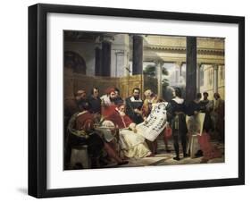 Pope Julius II Ordering Bramante, Michelangelo and Raphael to Construct the Vatican and St-Horace Vernet-Framed Art Print