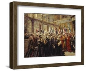Pope Leo XIII, Blesses the Pilgrims in the Sistine Chapel, 1906-Max Liebermann-Framed Giclee Print