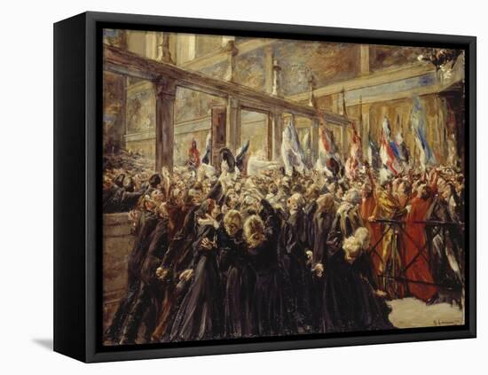 Pope Leo XIII, Blesses the Pilgrims in the Sistine Chapel, 1906-Max Liebermann-Framed Stretched Canvas