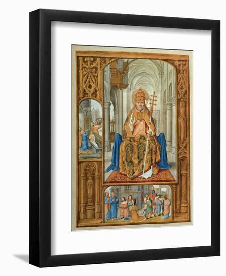 Pope, miniature painting in the Grimani Breviary, a Flemish illuminated manuscript. 1520. Venice.-multiple-Framed Art Print