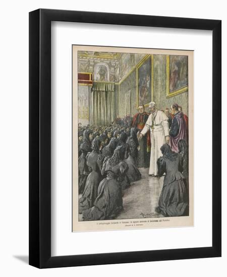 Pope Pius X (Giuseppe Sarto) Pope and Saint Receiving Pilgrims from Lombardy at the Vatican-Achille Beltrame-Framed Photographic Print