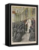 Pope Pius X (Giuseppe Sarto) Pope and Saint Receiving Pilgrims from Lombardy at the Vatican-Achille Beltrame-Framed Stretched Canvas