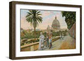Pope Pius X in the Gardens of the Vatican, Rome. Postcard Sent in 1913-Italian Photographer-Framed Giclee Print
