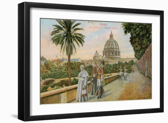 Pope Pius X in the Gardens of the Vatican, Rome. Postcard Sent in 1913-Italian Photographer-Framed Giclee Print