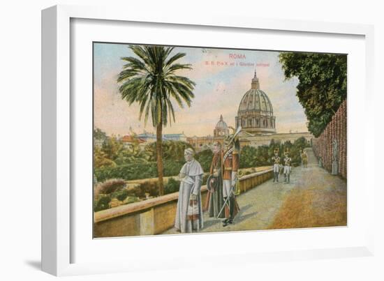 Pope Pius X in the Gardens of the Vatican, Rome. Postcard Sent in 1913-Italian Photographer-Framed Giclee Print