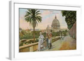 Pope Pius X in the Gardens of the Vatican, Rome. Postcard Sent in 1913-Italian Photographer-Framed Giclee Print