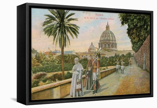 Pope Pius X in the Gardens of the Vatican, Rome. Postcard Sent in 1913-Italian Photographer-Framed Stretched Canvas