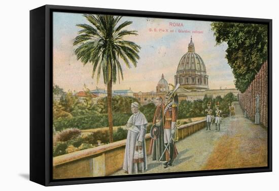 Pope Pius X in the Gardens of the Vatican, Rome. Postcard Sent in 1913-Italian Photographer-Framed Stretched Canvas